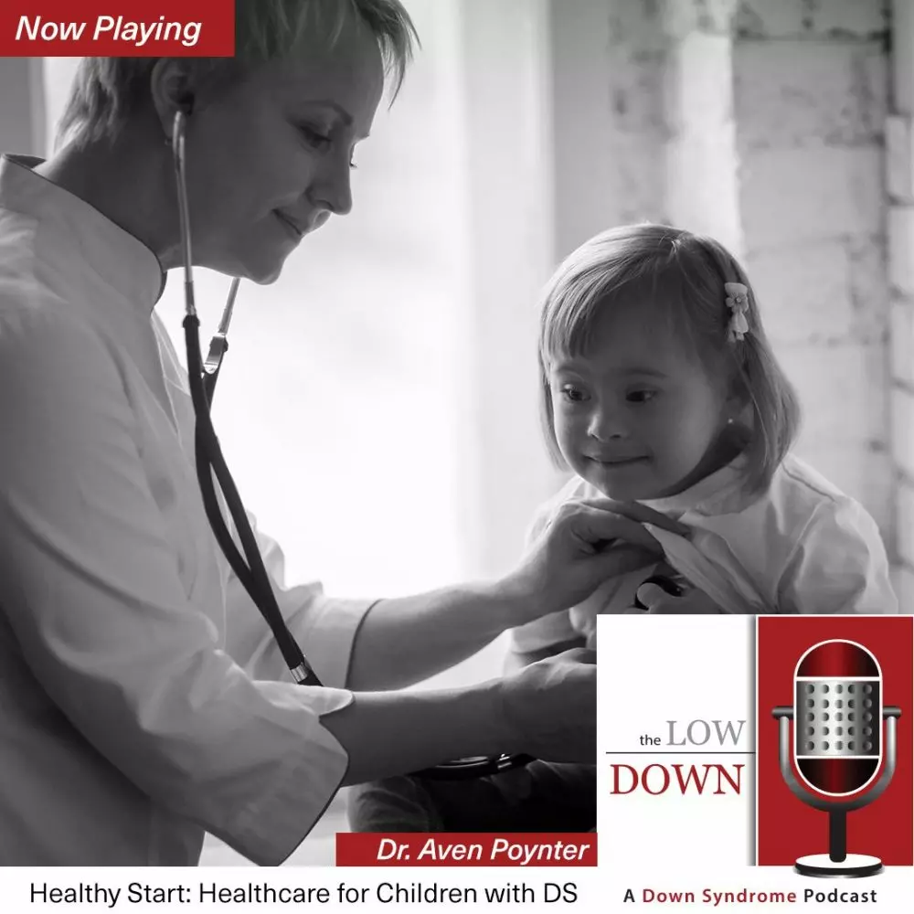 Girl with Down syndrome being examined by doctor with stethescope