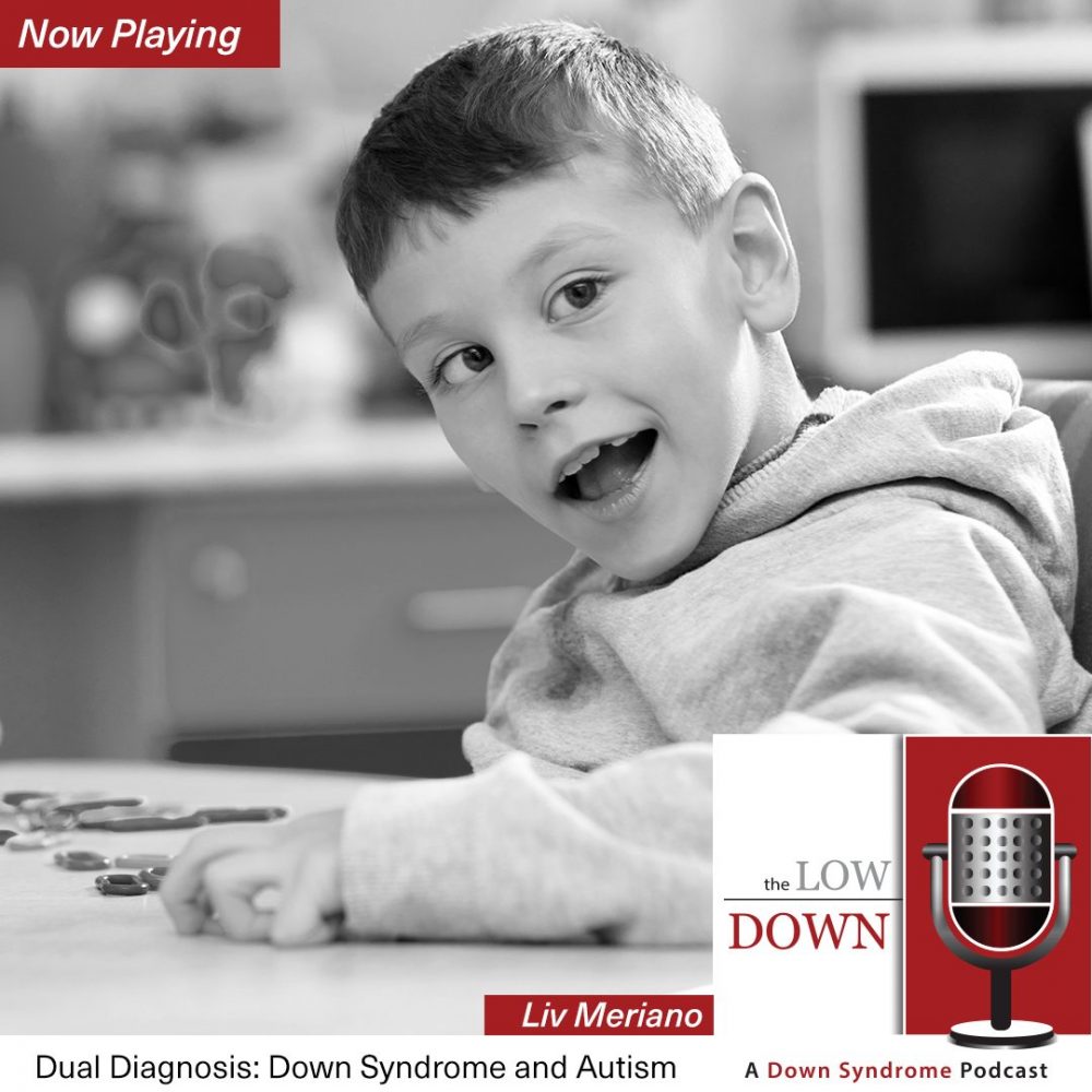 Boy with Down syndrome counting objects on table