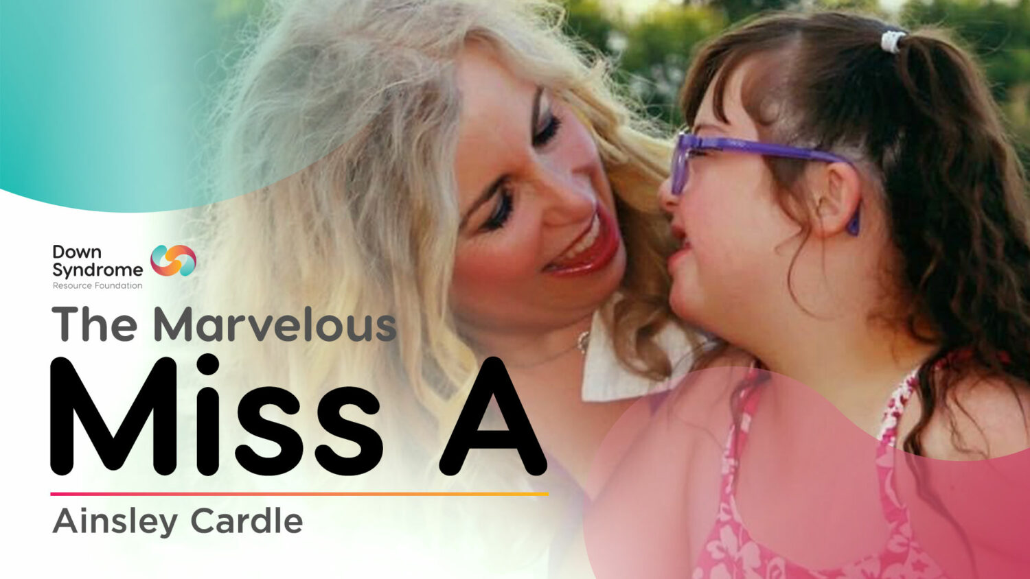 close up of blonde haired white woman and her brown haired daughter with Down syndrome and autism, smiling at each other outdoors